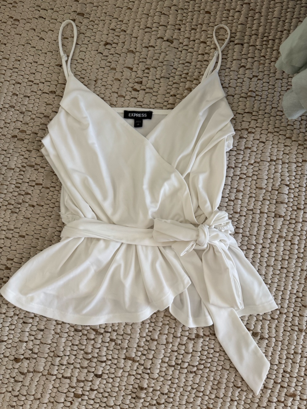 Express Cream Tie-Front Off-Shoulder Top